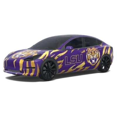 LSU 타이거스 골드 (LSU Tigers, make the tiger gold. Colors: purple.) – 테슬라 Model 3 랩핑