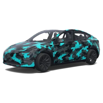 Türkisfarbene Cyber-Tarnung – Tesla Model Y Wrap