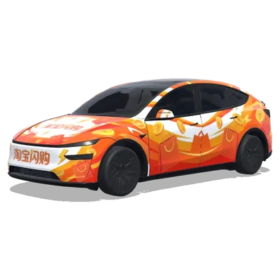 Wickelfolie in Form einer orangefarbenen Einkaufstasche (淘宝闪购，注意车头和车尾部分要倒置) – Tesla Model Y L Wrap