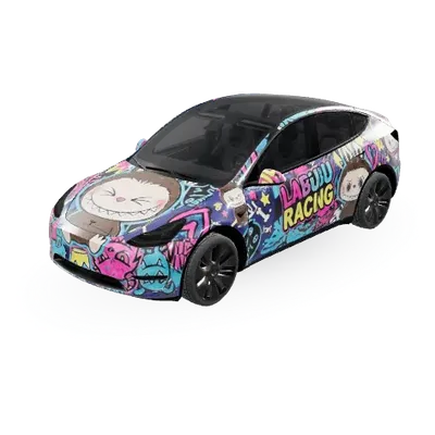 Гоночный граффити Labubu (拉布布labubu) – оклейка Tesla Model Y