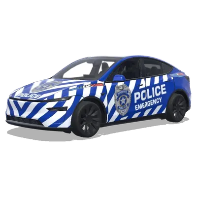 Blaue-Weißes-Polizeimarke-Folierung (警车涂装，蓝白条纹，官方徽章和紧急车辆标记) – Tesla Model Y Wrap