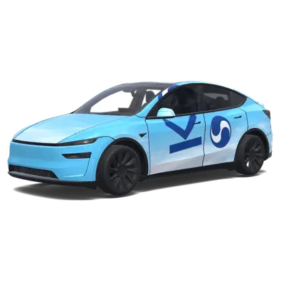 Blaue Tesla-Logo-Folierung – Tesla Model Y Wrap