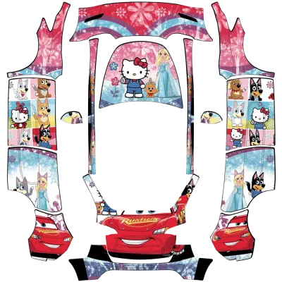 Hello Kitty, Frozen, Bluey, Lightning McQueen (Hello Kitty, Frozen, Bluey, Lightening McQueen) – Tesla Model Y Wrap