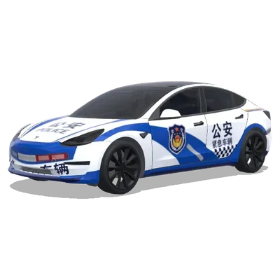 Blaue-weiße Polizei-Tesla (警车涂装，蓝白条纹，官方徽章和紧急车辆标记) – Tesla Model 3 Wrap