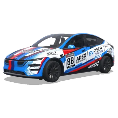 Apex 88 EV-Tech Wrap (赛车涂装，大胆的赞助商贴花，赛车条纹，号码牌和性能导向的图案) – Tesla Model Y wrap