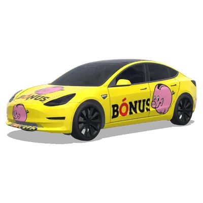 Bónus,with a pig, and is yellow – Tesla Model 3 wrap
