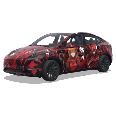 Crimson Asuka Eva Wrap (主题：明日香 要求：不要留白；车头图片要倒置；每个部分都要填满。) – Tesla Model Y wrap
