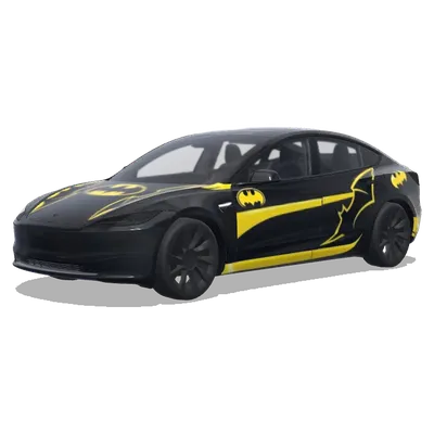 노란 박쥐 로고 배트모빌 (Batmobile with Batman logo Yellow and black) – 테슬라 Model 3 랩핑
