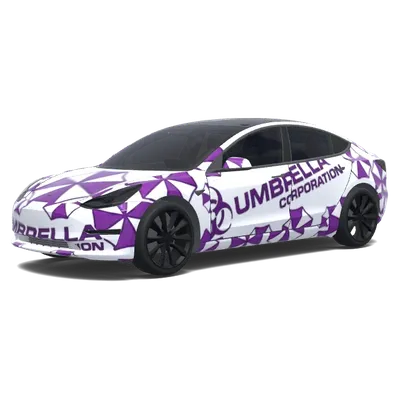Umbrella Corporation. Colors: purple, white. – Tesla Model 3 wrap
