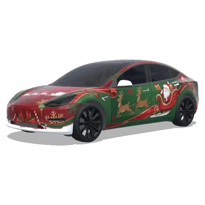 Weihnachtlicher Geschenkschlitten-Folierung – Tesla Model 3 Wrap