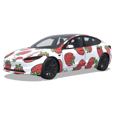 Рисованная клубника (Hand draw Q style strawberry) – оклейка Tesla Model 3