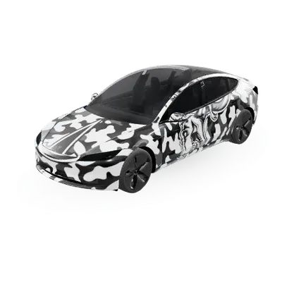 白黒カモ (white & black camo) – テスラ Model 3 ラッピング
