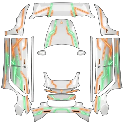 Green & Orange neon – Tesla Model 3 wrap