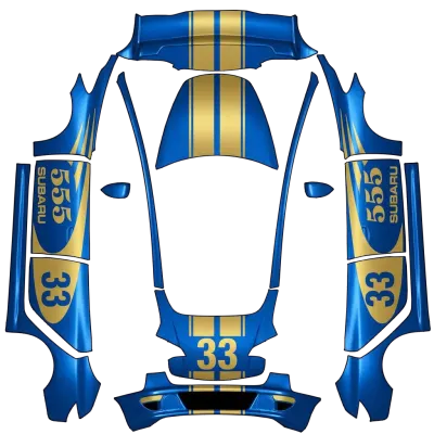 blue gold subaru impreza – Tesla Model 3 wrap