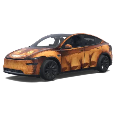 咧嘴笑的姜黄色猫巴士 – 特斯拉 Model Y 涂装