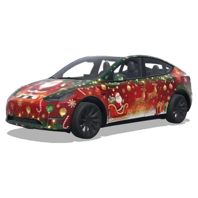 Weihnachtsmann-Schlitten-Rot-Folierung – Tesla Model Y Wrap