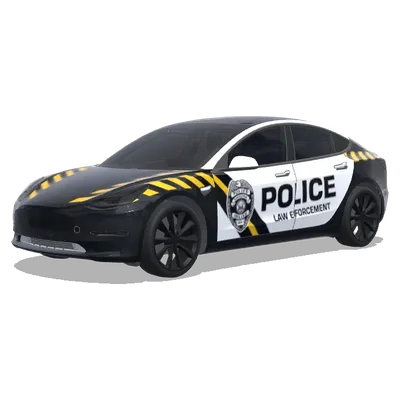 Чёрно-белая полицейская раскраска с жёлтыми полосами – оклейка Tesla Model 3