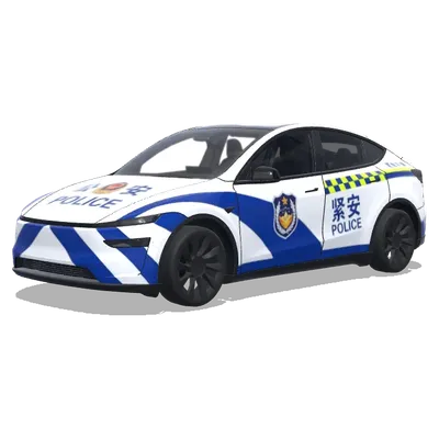 Décalque bleu et blanc de police chinoise pour Tesla (警车涂装，蓝白条纹，官方徽章和紧急车辆标记) – covering Tesla Model Y