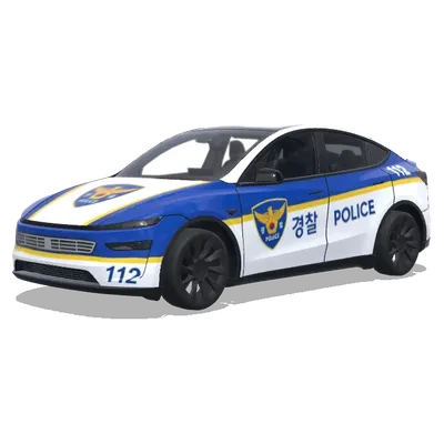 Design de covering Tesla de la police coréenne (파란색과 흰색 줄무늬, 공식 배지, 긴급 차량 마크가 있는 경찰차 리버리) – covering Tesla Model Y