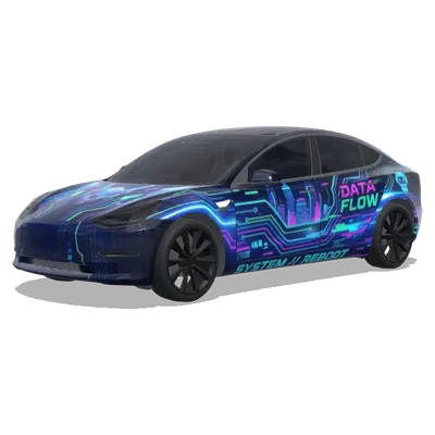 Reboot cartoon anime car wrap – Tesla Model 3 wrap