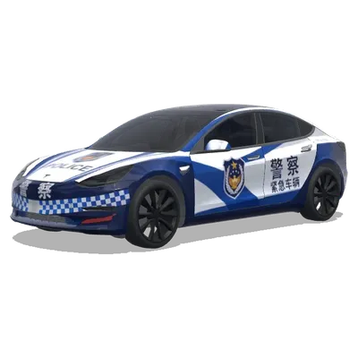 Blaue-Weiße-Polizei-Karos (警车涂装，蓝白条纹，官方徽章和紧急车辆标记) – Tesla Model 3 Wrap