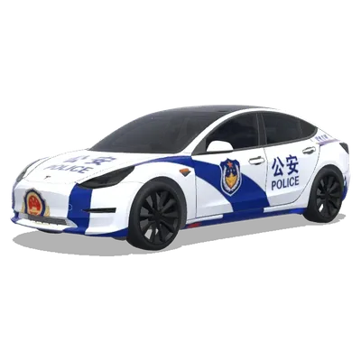 Blaues-Weißes Polizei-Schild (警车涂装，蓝白条纹，官方徽章和紧急车辆标记) – Tesla Model 3 Wrap