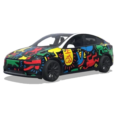凱斯哈林黑底藝術（Keith haring with black background） – 特斯拉 Model Y 塗裝