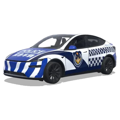 Blue White Police Badge Tesla (警车涂装，蓝白条纹，官方徽章和紧急车辆标记) – Tesla Model Y wrap