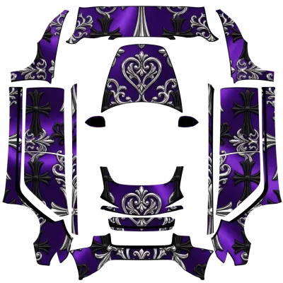パープルクロームハート (Purple chrome heart) – テスラ Model 3 ラッピング