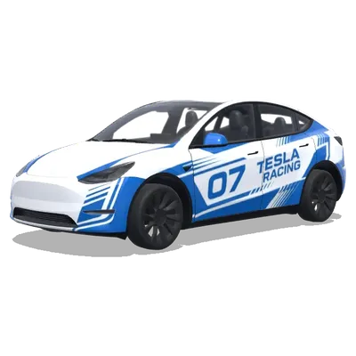 White Blue Racing Livery (白色为主题，蓝色贴花的赛车涂装) – Tesla Model Y wrap
