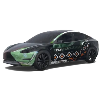 Grünes geometrisches Tribal-Folien-Design – Tesla Model 3 Wrap