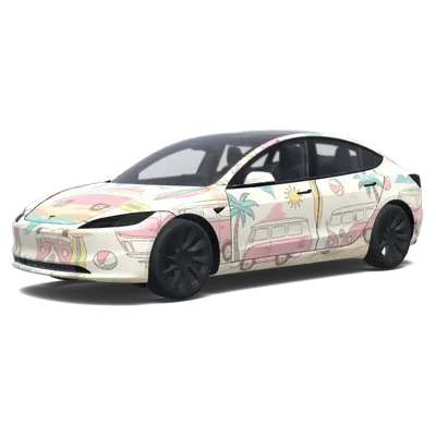 핑크 폭스바겐 미니버스 (volkswagen mini bus beach car, light pink.) – 테슬라 Model 3 랩핑
