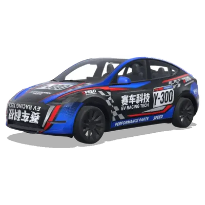 Blue Red Racing Tech Y-300 (赛车涂装，大胆的赞助商贴花，赛车条纹，号码牌和性能导向的图案) – Tesla Model Y wrap