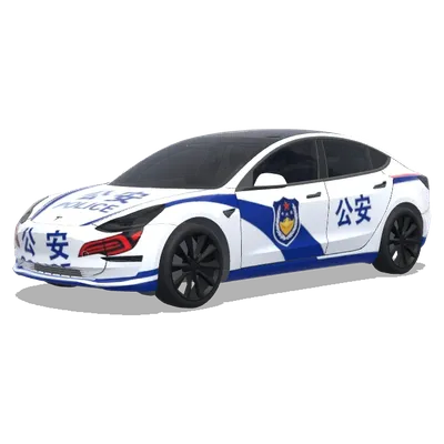 Blaue-weiße chinesische Polizei-Tesla (警车涂装，蓝白条纹，官方徽章和紧急车辆标记) – Tesla Model 3 Wrap