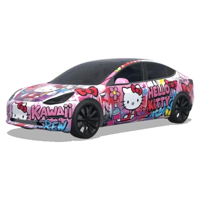 Graffiti Hello Kitty (我想要一个hello kitty主题的涂鸦) – covering Tesla Model 3