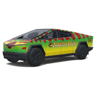 Jurassic-Park-Folierung in Grün – Tesla Cybertruck Wrap