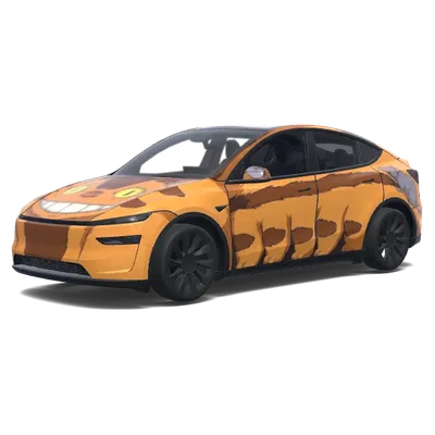 咧嘴笑的橙色猫巴士车身贴膜 – 特斯拉 Model Y 涂装