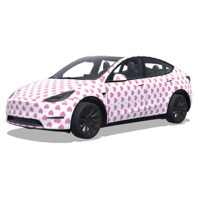 Pink hearts on a white background. – Tesla Model Y wrap