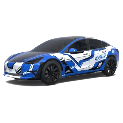건담 테마 (Put gundam theme. Colors: white, blue, black.) – 테슬라 Model 3 랩핑