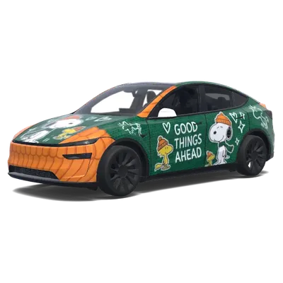 Snoopy Gute Dinge voraus – Fahrzeugfolierung – Tesla Model Y Wrap