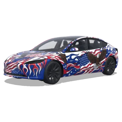 Орлы и пламя в цветах США – оклейка Tesla Model 3