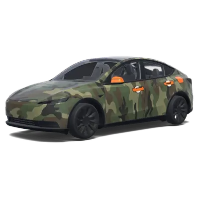 Camo mit Sicherheitsorange Details – Tesla Model Y Wrap