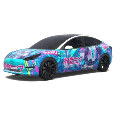 初音ミク 痛車 (Hatsune Miku itasha, waifu, pinup, embarrassing.) – テスラ Model 3 ラッピング