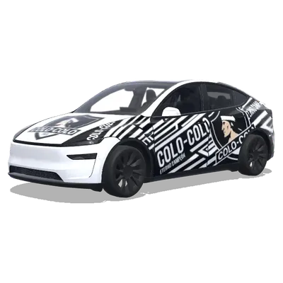 Has un diseño blanco y negro de colo colo. – Tesla Model Y wrap