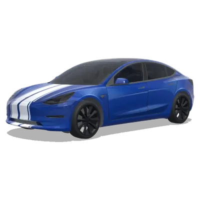 blue tesla with white stripes from front to back. – Tesla Model 3 wrap