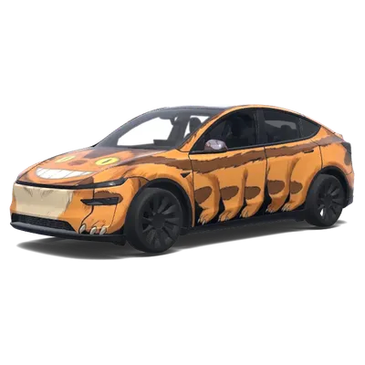 橙色咧嘴笑猫巴士车贴 – 特斯拉 Model Y 涂装